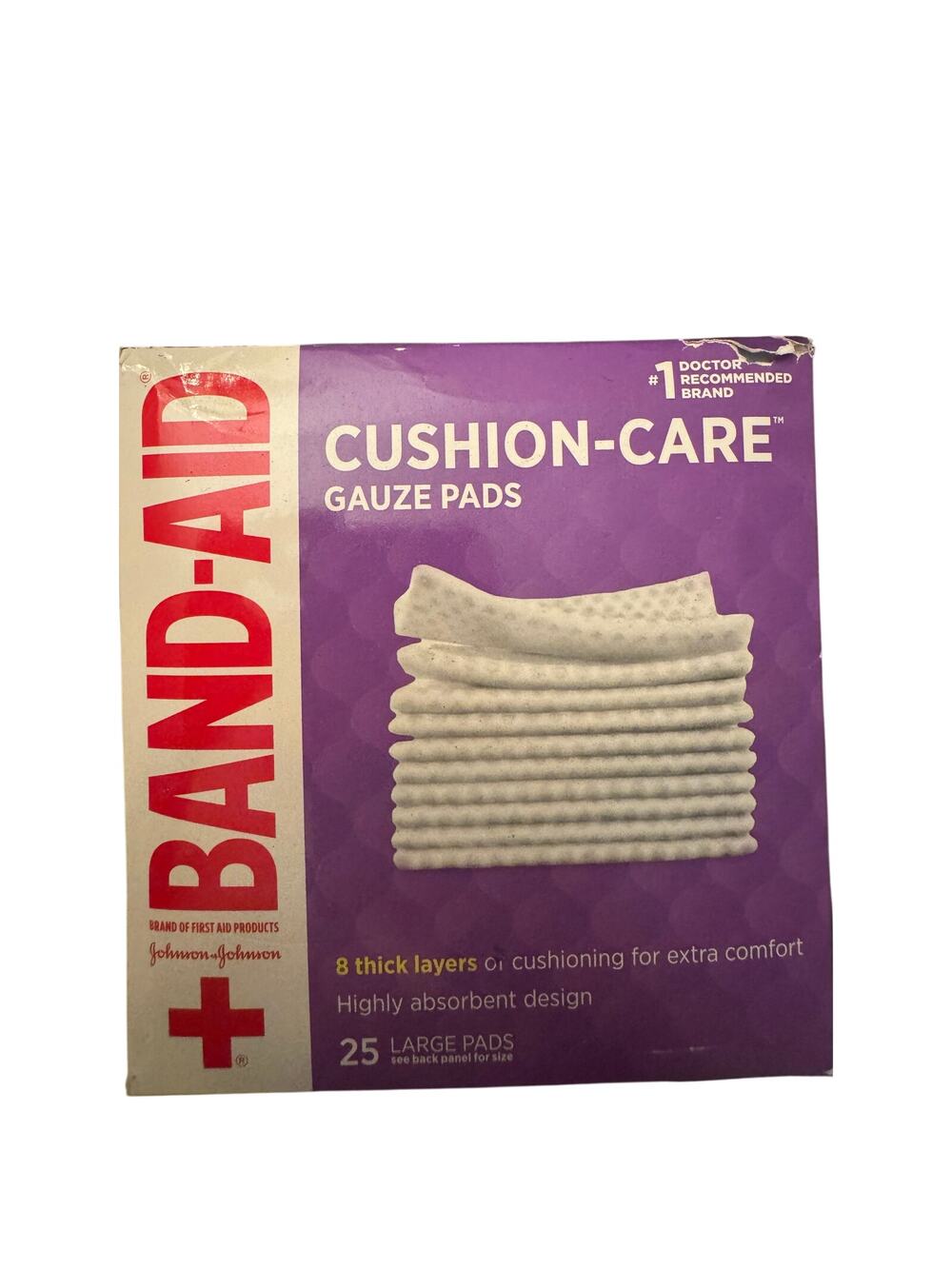 BAND-AID Brand Cushion Care Gauze Pads Highly Absorbent 25 Large Pads New In Box